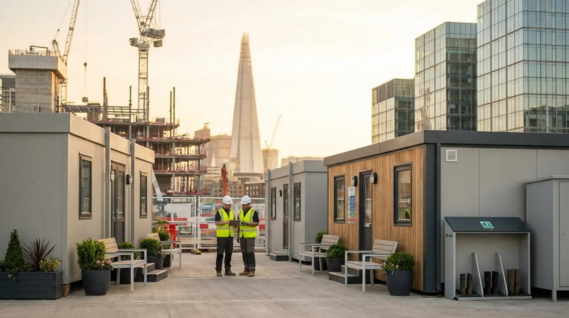 mains connected portable toilet comparison on professional London construction site